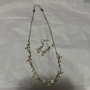 Pave Crystal Simulated Diamond Leaf Flower Jewelry Set